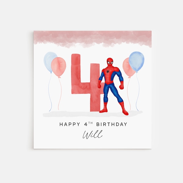 Personalised Printed 4th Birthday Card Spiderman marvel