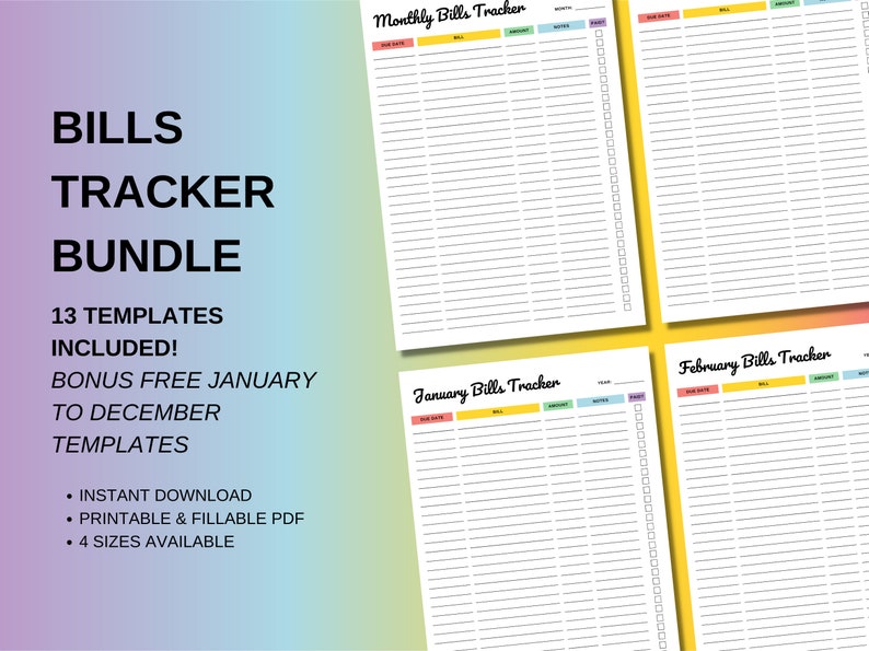 EDITABLE Monthly Bills Tracker Printable Fillable Monthly - Etsy