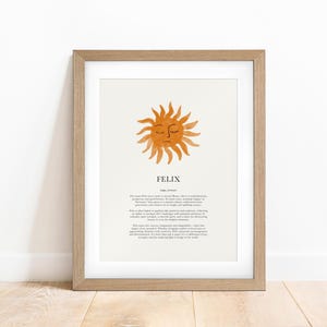 Benutzerdefinierte Name Bedeutung Print, Baby Kinderzimmer Wandkunst, Kinderzimmer Dekor, bedruckbare Sonne Poster, personalisiertes Geschenk, DIGITAL DOWNLOAD