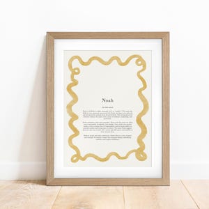 Custom Name Meaning Print, Baby Nursery Wall Art, Boys Room Decor, Yellow Wavy Border Poster, Personalized Gift, DIGITAL DOWNLOAD