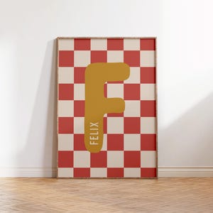 Impresión de nombre inicial personalizada, póster a cuadros con nombre personalizado, decoración de habitación de niños, guardería de bebé niño, regalos para él, arte de pared imprimible