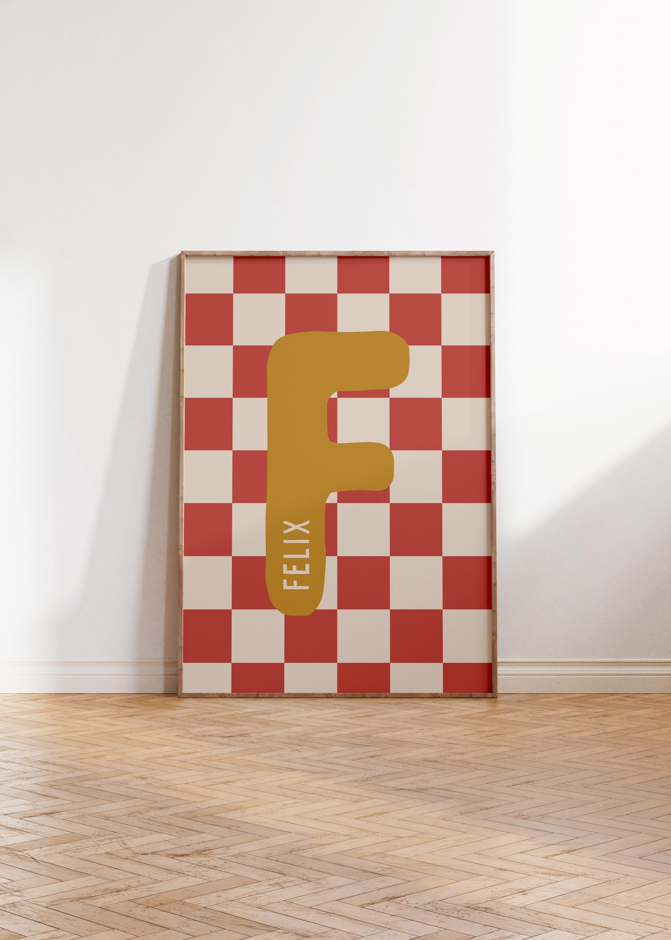 Custom Initial Name Print, Personalized Name Checkered Poster, Boys Room Decor, Baby Boy Nursery, Gifts for Him, Printable Wall Art