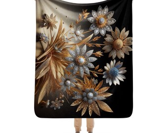 Sherpa blanket | Golden and diamond flowers, Warm blanket, comfy blanket