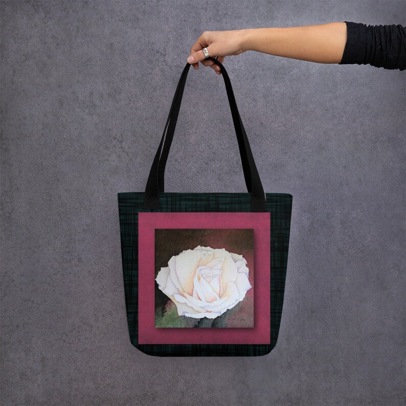 Art Print Tote Bag White Rose Etsy
