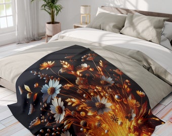 Gouden bloemen Arctic Fleece deken |