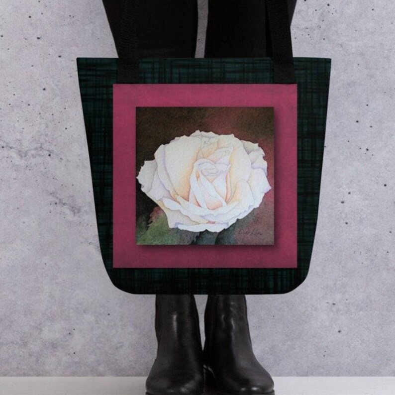 Art Print Tote Bag White Rose Etsy