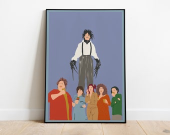 Stampa artistica con illustrazione di Edward mani di forbice, poster del film di Tim Burton