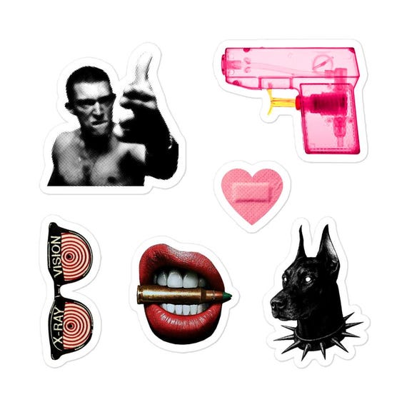 Edgy Aesthetic Sticker Sheet - Punk Collage Stickers - Y2K Grunge Vinyl Decals - Tattoo Style Sticker Pack