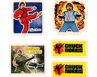 Chuck Norris Action Sticker Sheet - 80s Movie Sticker Pack - Missing in Action Retro Decals - Martial Arts Vinyl Stickers