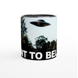 Taza "Quiero creer en ovnis" - Taza de café de cerámica con diseño de alienígenas de ciencia ficción - Regalo para fans del terror