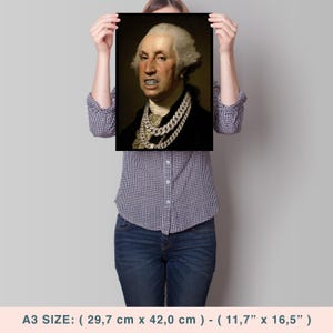 George Washington Poster - Rap Streetwear Artwork Wall Decor - Meme Portrait Print A3 (29.7 x 42  cm)
