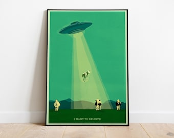 UFO Abduction Poster - Sci-Fi Illustration Artwork - Retro Alien Gift