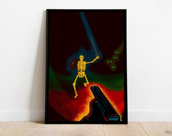 Póster inspirado en Army of Darkness - Ilustración retro de fantasía - Decoración de pared vintage de terror para Halloween