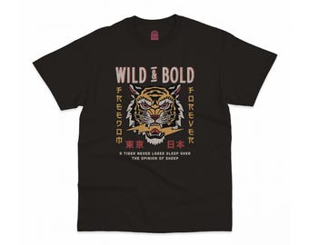 T-shirt tatouage japonais tigre, col rond unisexe