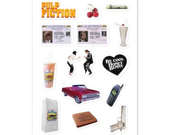 Pulp Fiction Sticker Sheet - Tarantino Movie Stickers - Retro Film Vinyl Decals - Cult Cinema Gift