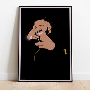 May include: A black and white digital illustration of a man with a beard and a gold chain. The man is making a hand gesture with both hands. The background is black.