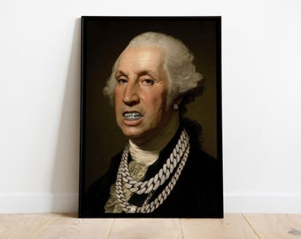 Póster de George Washington - Arte urbano de rap para decoración de pared - Impresión de retrato meme