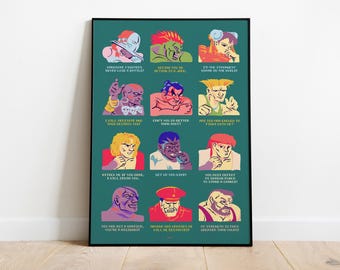 Street Fighter II Poster - Retro Arcade Art Print - 90s Video Game Wall Decor Gift