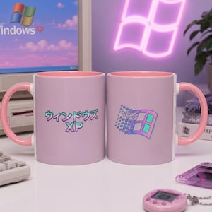 Windows XP Vaporwave Mug - Retro Y2K Coffee Cup - Japanese Cyber Nostalgia Gift - Kawaii Tech Mug