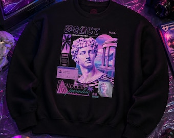 Sudadera Vaporwave - Camiseta japonesa Synthwave de estética retro - Ropa urbana cyberpunk de los 90