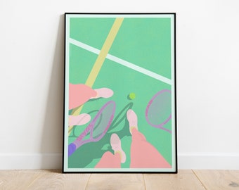 Tennis Girl Club, 80s Art - Artwork Illustration Print Poster, Premium Semi-Glossy Paper