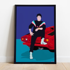 Sylvester Stallone, Sly and his Lambo - Artwork Illustration Print Movie Poster, Premium Semi-Glossy Paper