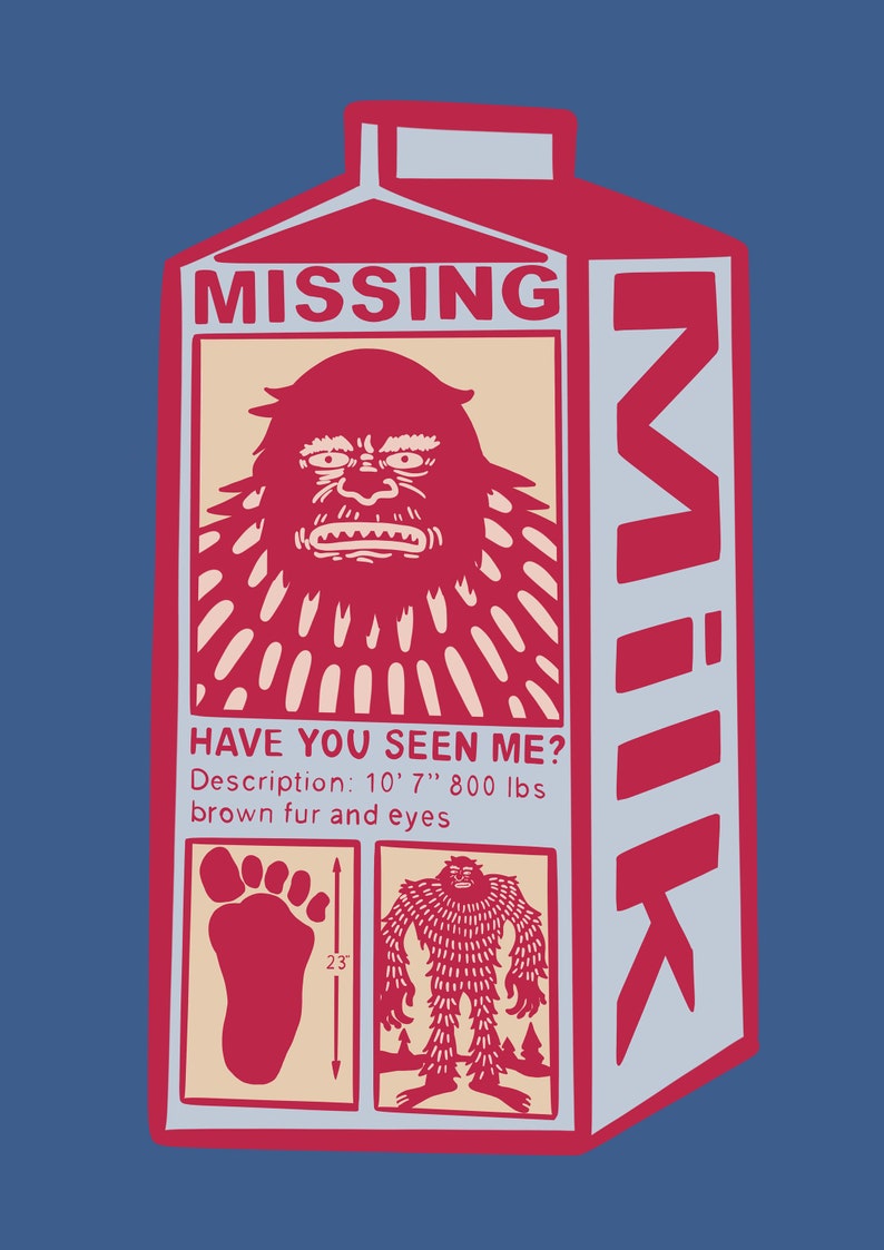 Big Foot Have You Seen Me Missing Milk Carton Artwork Etsy