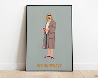 The Dude, The Big Lebowski, Jeff Bridges, Coen Brothers - Artwork Illustration Print Movie Poster, Premium Semi-Glossy Paper