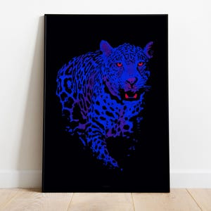 Neon Jaguar, Animal Jungle Modern Wildlife Wall Art, Stampa vibrante di grandi felini - Poster illustrativo di alta qualità, Carta semi-lucida premium