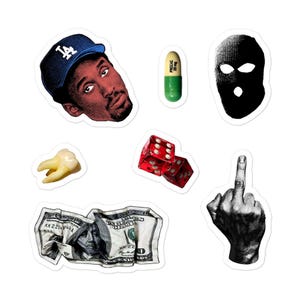 Urban Aesthetic Sticker Sheet - Hip Hop Street Art Stickers - Y2K Grunge Vinyl Decals - Rap Culture Sticker Pack