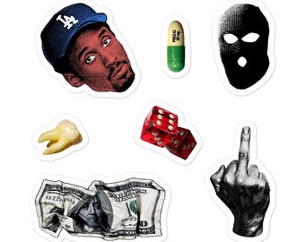 Urban Aesthetic Sticker Sheet - Hip Hop Street Art Stickers - Y2K Grunge Vinyl Decals - Rap Culture Sticker Pack