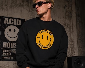 Sudadera Acid House con carita sonriente - Suéter estilo rave de los 90 para Acid House - Ropa para festivales de techno