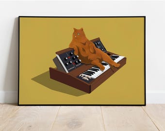 Vintage Analog Synthesizer Poster - Moog Keyboard Print - Music Producer Studio Gift