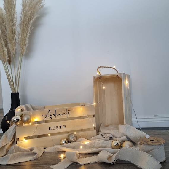 personalisierte Adventskiste Holzkiste für die Advents-Geschenke, personalisierte Advents-Kiste aus Holz, Geschenkkiste Adventskalender