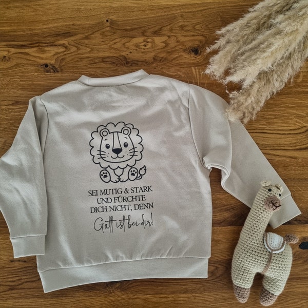 christliches Sweatshirt für Kinder/ Babys mit Bibelvers Pullover "Sei mutig und stark" Löwe