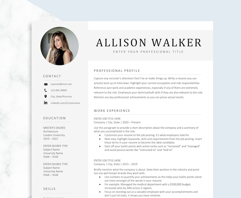 Creative Resume Template With Photo Resume With Photo CV - Etsy