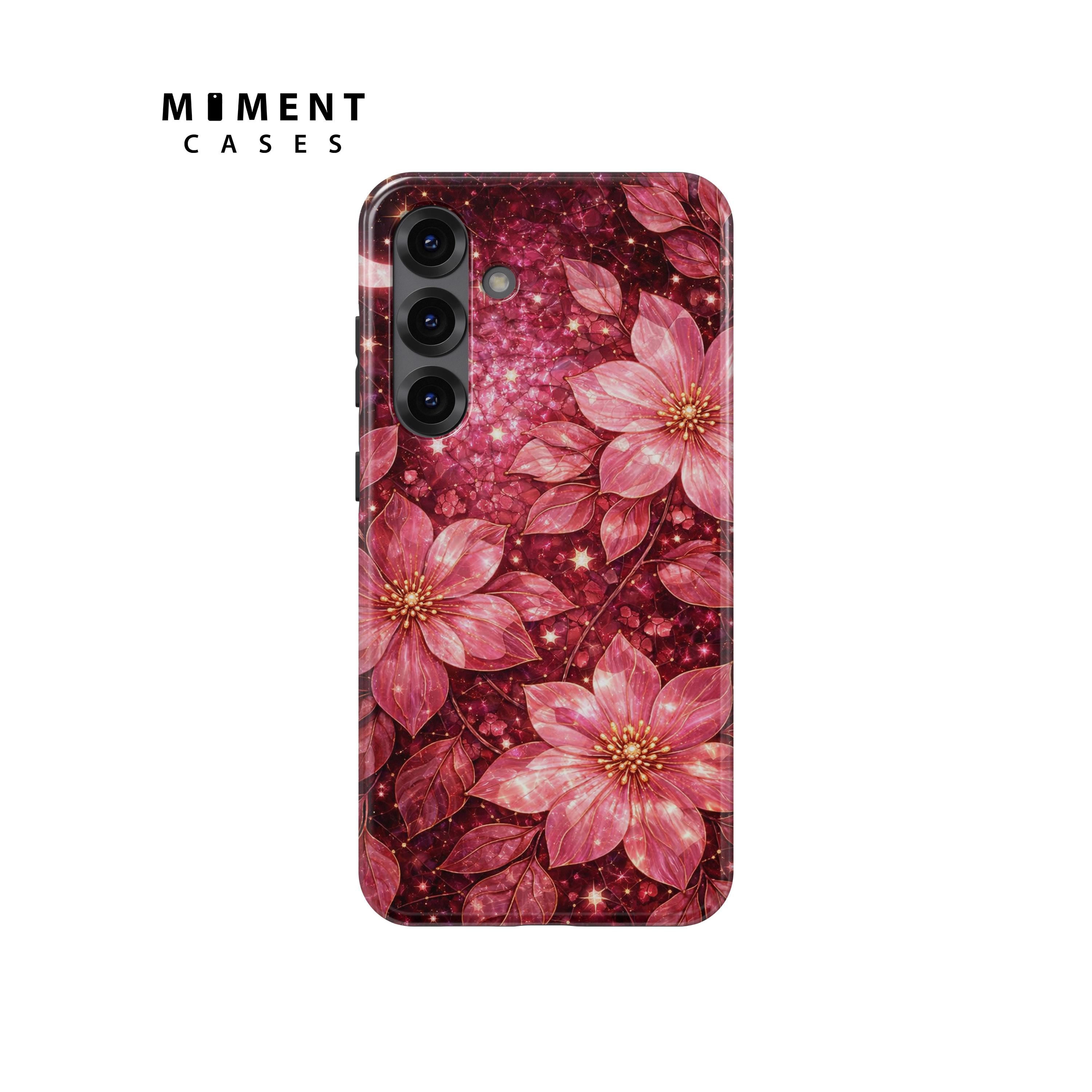Mosaïque florale rouge pour Galaxy S25 Ultra, S25 Plus, S25, S26 Plus, S26 Ultra, S23, S23 Plus, S22, S21, S20, floral
