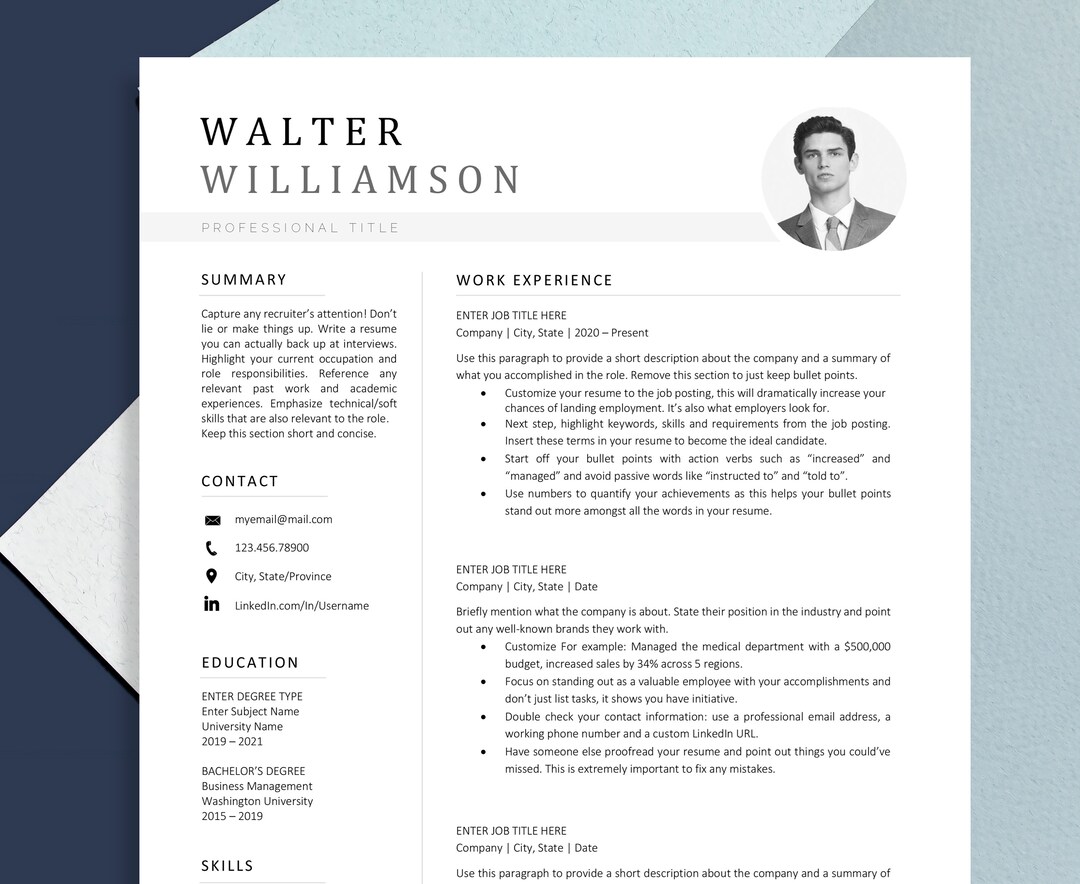 Resume Template With Photo CV Template Photo Resume With - Etsy