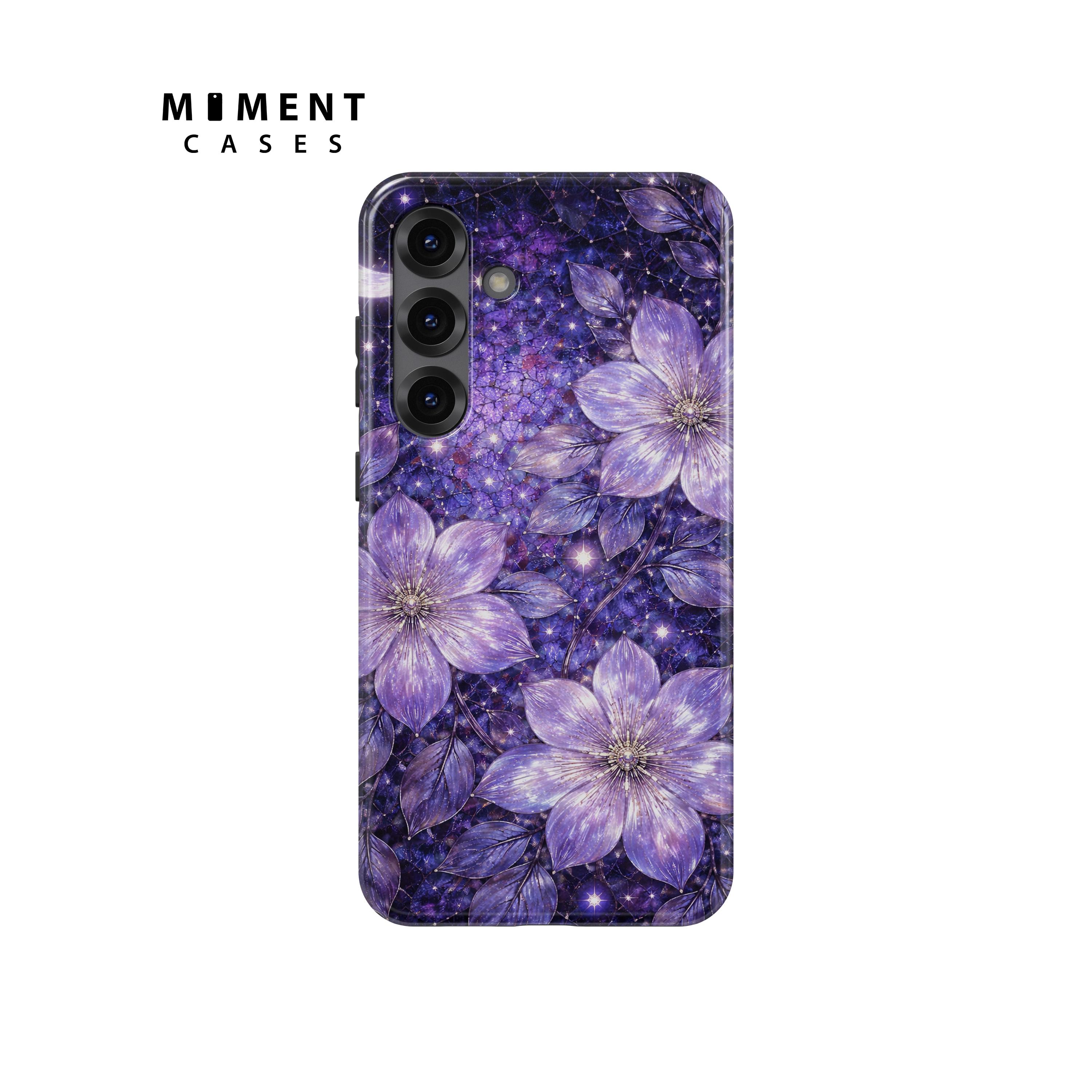 Mosaïque florale violette pour Galaxy S25 Ultra, S25 Plus, S25, S26 Plus, S26 Ultra, S23, S23 Plus, S22, S21, S20, floral