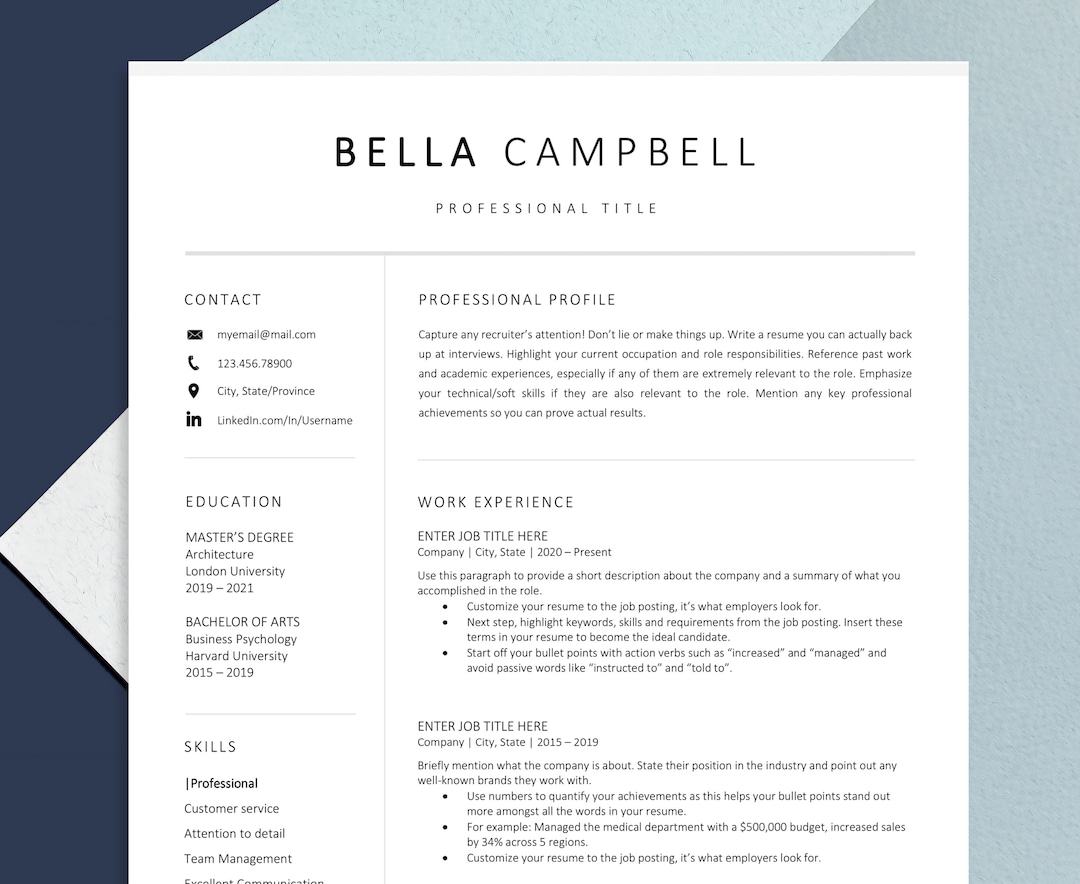 Professional Resume Template for Microsoft Word With Cover - Etsy Canada