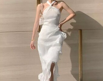 White Ruffle Dress - Etsy
