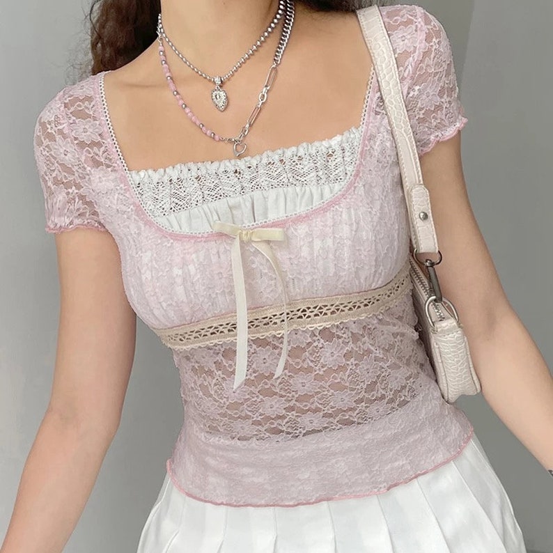 Y2K Elena Gilbert Aesthetic Trim Lace Coquette Top - Etsy