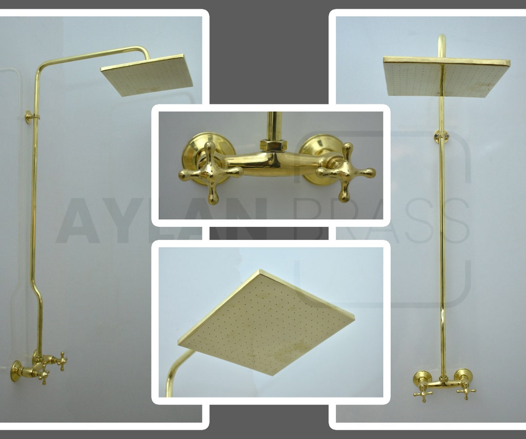 Solid Brass Shower System, Brass Square Shower Head, Antique Brass