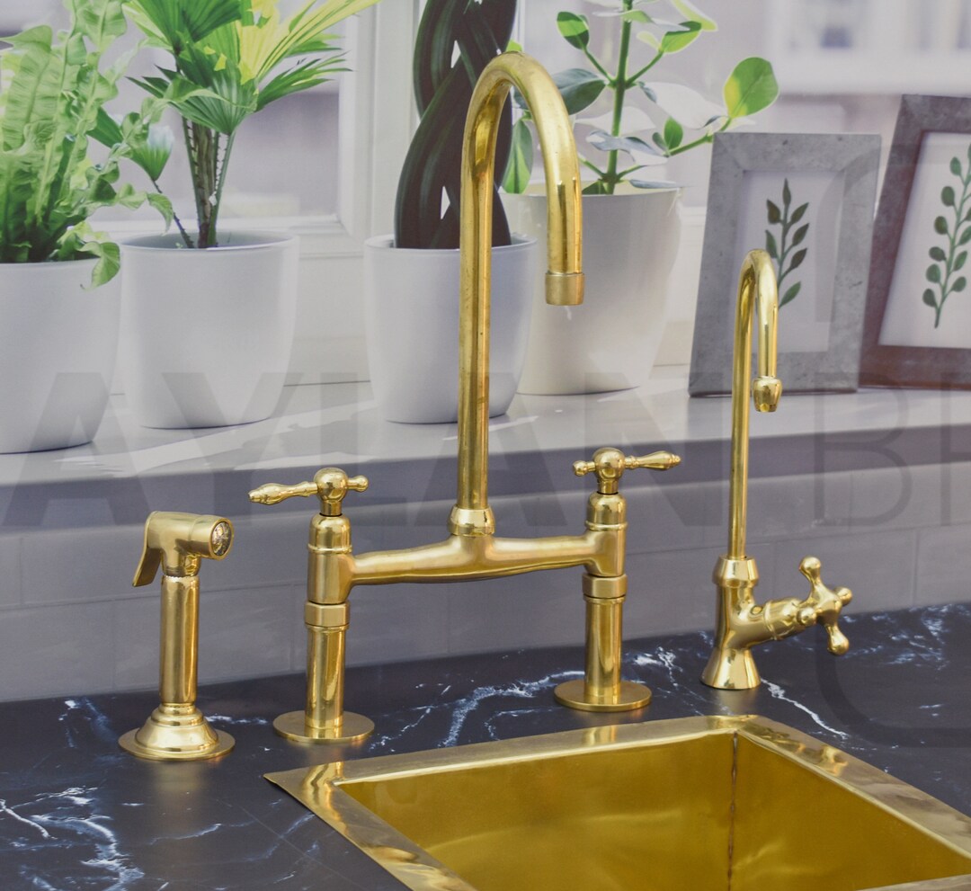 Solid Brass Bridge Faucet for Kitchen Antique Brass Bridge Etsy