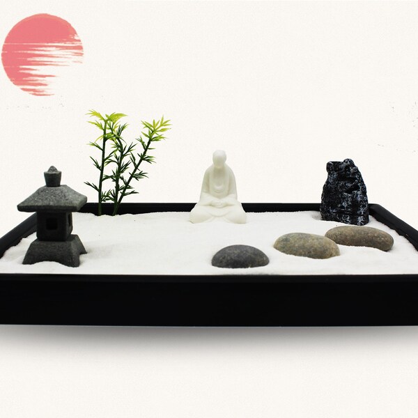 Décor de bureau de jardin zen japonais, mini cadeau de jardin de roche, décor à la maison japonais, décor de bonsaï de méditation, yoga, bouddhisme zen, Feng shui