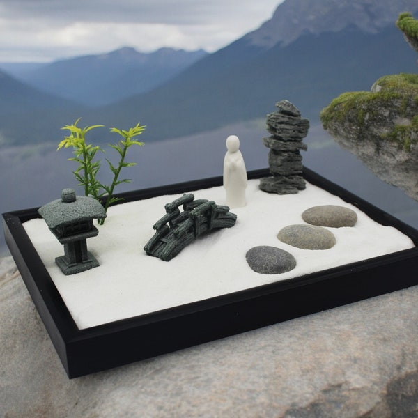 Japanse Zen Garden Kit, Japans Bureau Decor, Tempel Monnik Crossing Bridge, Bonsai Decor, Yoga, Zen Boeddhisme, Feng Shui