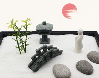 Japanese Zen Garden Kit, Japanese Desk Decor, Temple Monk Crossing Bridge, Bonsai Decor, Yoga, Zen Buddhism, Feng Shui