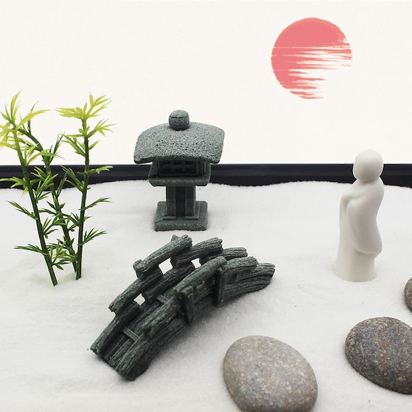 Japanse Zen Garden Kit, Japans Bureau Decor, Tempel Monnik Crossing Bridge, Bonsai Decor, Yoga, Zen Boeddhisme, Feng Shui