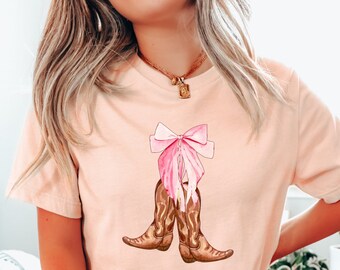 Coquette Ribbon Bows and Cowboy Boots Pink Bows t shirt Coquette Cowgirl T-shirt Cowboy Tears Social Club is Trending Now