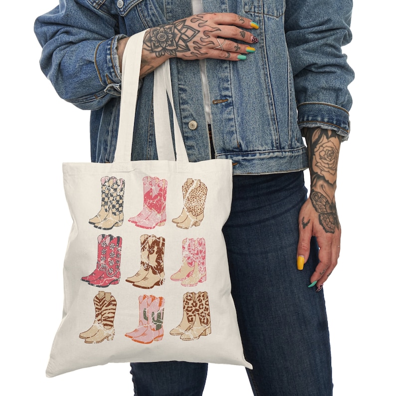 Pink Cowgirl Boots Tote, Coastal Cowgirl Aesthetic, Preppy Beach Tote, Natural Tote Bag, Small Beach Tote, Cowgirl Beach Tote, Beach Bag image 9